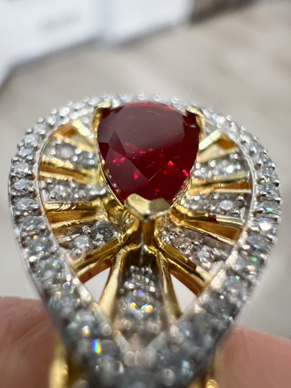 Mexican Fire Opal & Moissanite Vermril YG/SS Pendant 20” Necklace - Picture 7 of 14